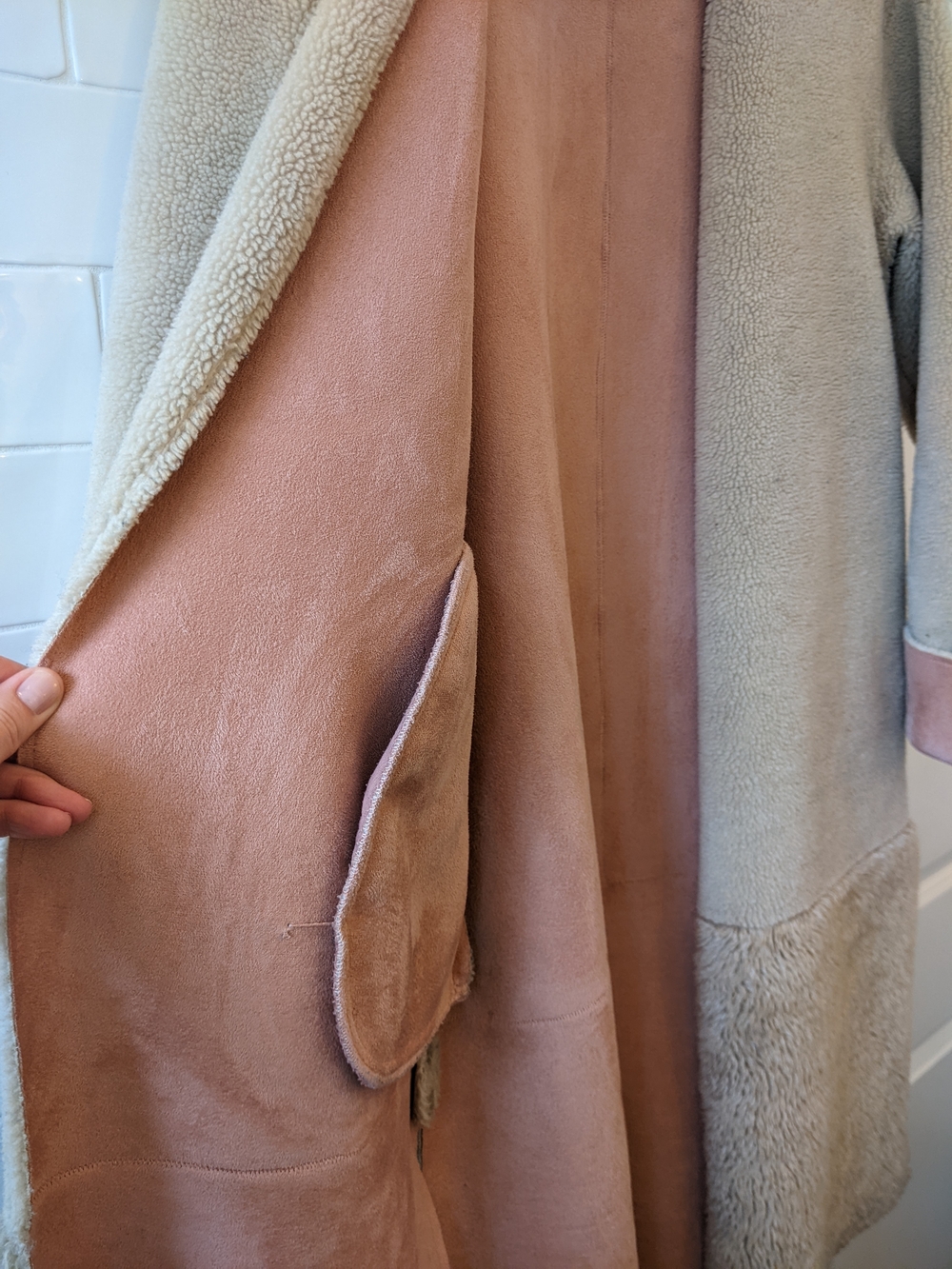 Zara Basic Tan Faux Fur Shearling Coat - Picture 6 of 9